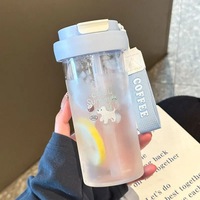 Gourde PC portable pour filles, super mignonne et élégante, avec motif chien et noix de coco, avec cordon et paille, résistante aux hautes températures et anti-fuite