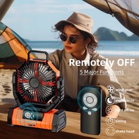 Ventilateur de camping rechargeable F6 20000 mAh en plastique avec lumière LED, rotation multi-angles, télécommande, idéal pour l'extérieur, la voiture et l'hôtel