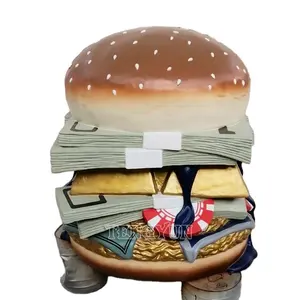 Restoran dekor gıda heykeli açık büyük reçine taklit hamburger fiberglas heykel