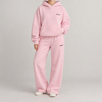 Ensemble de survêtement décontracté pour femme, personnalisé OEM, avec sweat à capuche et pantalon de survêtement à jambes larges, couleur unie, coupe oversize, fabricant de marque privée