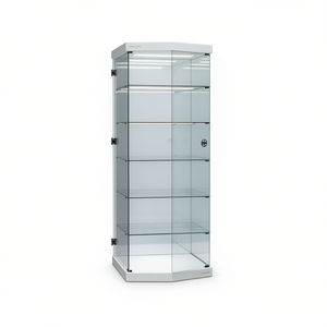 Vitrine trapézoïdale 93/44x43x200cm en verre trempé gris clair avec éclairage LED et porte à charnières verrouillable - Product Image 2