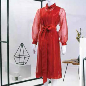 Robe de soirée longue et ample en polyester pour femme, avec ceinture, manches longues bouffantes, couleur unie personnalisable, style caftan - Product Image 1