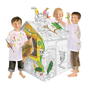 어린이 장난감 예술 및 공예 DIY 낙서 집 채색 및 그리기 놀이 어린이 3D 판지 놀이 집