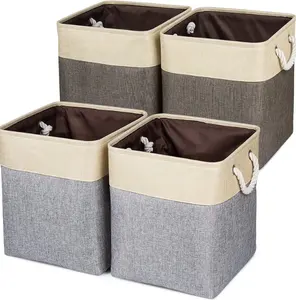 Foldable Rectangular cotton Fabric Storage Box Cubes Containers with Handles Collapsible Large Toy Storage Box