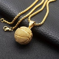 Collier de basket-ball tendance pour homme, style punk, hip-hop, rock, sport, en acier inoxydable plaqué or 18 carats, pendentif couple