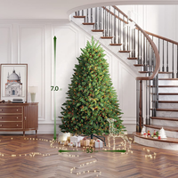 Vente en gros 7 pieds Arbre de Noël artificiel de luxe entièrement en PVC vert Arbre de Noël gras avec éclairage LED multicolore