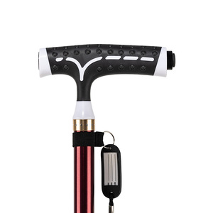 Adjustable Aluminum Alloy Cane With <b>Light</b> Red Four Legged Walking <b>Stick</b> For Elderly Outdoor Use - Product Image 2