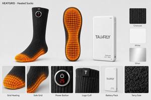 Chaussettes de ski chauffantes avec batterie rechargeable, respirantes, antidérapantes, thermiques Coolmax pour la randonnée hivernale - Product Image 2