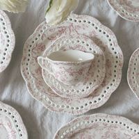 Assiette creuse en céramique à motif végétal victorien français, tasse à café, soucoupe, assiette à dessert et à dîner, tasse à thé de l'après-midi