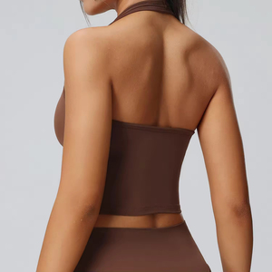 Soutien-gorge de sport sexy dos nu personnalisé HUACHEN pour femme, confortable, col halter, vêtement de sport, avec coussinets amovibles, soutien-gorge de yoga pour femme - Product Image 3