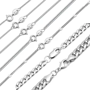 Solide 925 lien en argent sterling fait à la machine collier en gros plat gourmette chaîne pour femmes hommes