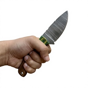 Couteau de camping à lame fixe Drop Point en acier Damas avec manche en bois Pakka bleu 20 cm, couteau de survie extérieur DIY - Product Image 3