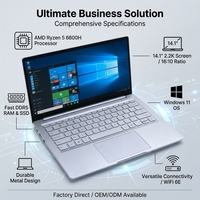 Ordinateur portable professionnel ultra-fin de 14 pouces de l'usine Yifang, équipé d'un processeur AMD Ryzen 5 6600H et d'une apparence métallique