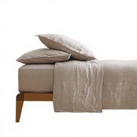 Parure de draps 100 % lin Queen 4 pièces en lin français délavé (1 drap plat, 1 drap-housse, 2 taies d'oreiller)