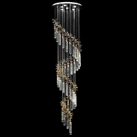 Lobby d'hôtel européen Lampe suspendue en cristal à long tube Lustre d'escalier à haut plafond pour villas duplex et résidences hôtelières