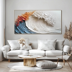 Grande Dipinto Astratto Colorato con Cornice, Arte Murale 3D Testurizzata Fatta a Mano, Pittura a Olio Decorativa per <span class=keywords><strong>Soggiorno</strong></span>, Dipinto su Tela di Onde Oceaniche - Product Image 5