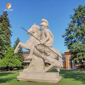 MILY storico maniero esterno cortile decorazione grande marmo bianco guerriero sulla scultura a cavallo per la vendita - Product Image 6