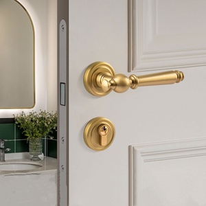 Poignée de porte simple <span class=keywords><strong>et</strong></span> moderne en laiton massif, silencieuse <span class=keywords><strong>et</strong></span> fluide, pour chambre, appartement, hôtel, bureau, système de porte intérieure en bois - Product Image 6
