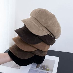 High Quality Vegan Suede Winter Octagonal Hat Women Vintage Style Beret Hat - Product Image 1