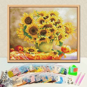 ชุดภาพวาดเพชรพิมพ์ลายสมัยใหม่แบบเต็มพื้นที่ DIY ลายดอกทานตะวัน ภาพวาดคริสตัล ภาพวาดกลางคืนริมทะเล ขนาด 43x54 ซม. ปรับแต่งได้ - Product Image 1