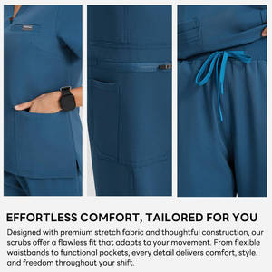 थोक यूनिसेक्स अस्पताल मेडिकल स्क्रब सेट-नर्स और डॉक्टरों के लिए शॉर्ट आस्तीन टी-शर्ट और पैंट वर्दी - Product Image 3