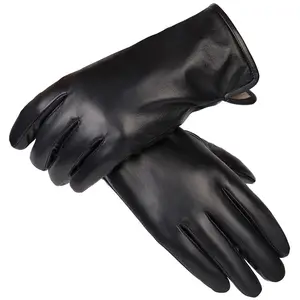 BW209涤纶衬里高品质男士黑色冬季保暖耐用羊皮皮革驾驶手套