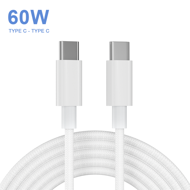 USB-C Charging Cable 60W 5A Type-C to USB-C Fast Charging Nylon Braiding for Samsung Xiaomi iPhone Huawei Redmi Mobile Phone