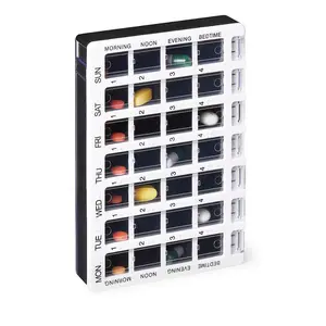 Diseño moderno 28 estuches-Estuche para pastillas con compartimentos 7 días y 4 veces Caja de Medicina de plástico ecológica ABS + AS Material Organizador de pastillas Uso - Product Image 1