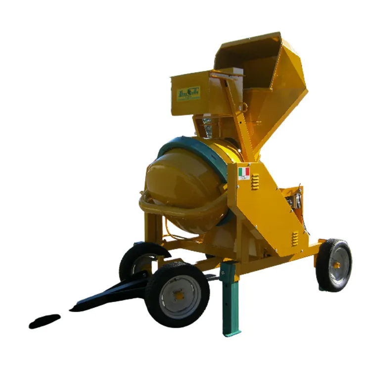 italian hydraulic concrete mixer tilting drum and self loading bucket 520lt pneumatic wheels for towing 3 bags cement mixer