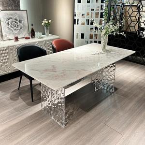 Bàn ăn bằng đá sang trọng tự nhiên với mặt đá cẩm thạch hiện đại và chân Acrylic 6 bàn ăn cao cấp cho phòng khách - Product Image 5