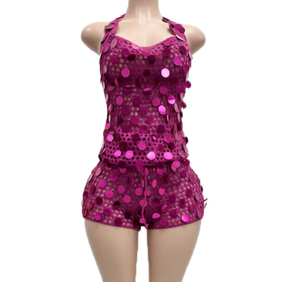 Completo Set da Spiaggia Donna 2026 all'Ingrosso in Maglia con Paillettes e Collo Halter, Top Halter e Pantaloncini Sopra il Ginocchio Estivi, Supporto Dropshipping - Product Image 1