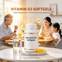 Capsules de vitamine D3 K2 en gélules molles certifiées Halal, complément alimentaire pour adultes, formule naturelle sans sucre pour le soutien osseux