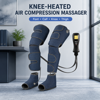 Bottes de massage des jambes à pression d'air avec chauffage des genoux, 4 modes, 4 intensités et minuteur de 15 minutes pour usage domestique, bleu marine avec bordure grise