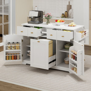 Carrito de Cocina Portátil con Isla, Cajones, Almacenamiento Oculto, Gabinetes de Cocina con Ruedas y Cubo de Basura de 10 Galones - Product Image 1