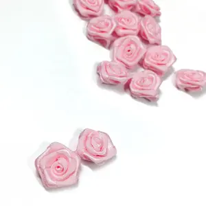 ठीक थोक अनुकूलित छोटे मिनी गुलाब साटन रिबन धनुष, 1cm गुलाब धनुष फूल