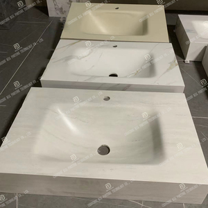 Salle de bain <span class=keywords><strong>Dalle</strong></span> de roche Flexion à chaud Lavabo intégré Meuble sous vasque en marbre Pierre frittée Lavabo Salle de bain avec miroir - Product Image 4