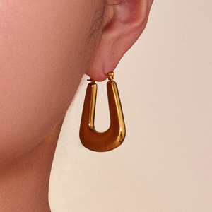 Pendientes Colgantes en Forma de U de Acero Inoxidable, Pendientes de Aro Geométricos Vintage en Oro para <span class=keywords><strong>Mujer</strong></span>, Joyería Única para Bodas, Fiestas y Uso Diario - Product Image 6