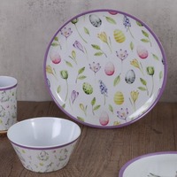 Vente en gros pas cher en vrac imprimé motif de fleurs incassable en plastique avec logo personnalisé dîner élégante assiette ronde en mélamine