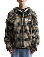 Veste Sherpa de haute qualité avec capuche irrégulière, manteau en polaire OEM, vêtements d'extérieur d'hiver, nouveau design, veste à blocs de couleur à carreaux noirs