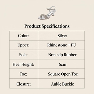 QuiteS 2026 Summer <strong>Silver</strong> Rhinestones <strong>Open</strong> <strong>Toe</strong> Outdoor Mule Sandals Women High <strong>Heels</strong> Thin <strong>Heels</strong> Front/Rear Strap Lace-Up Closure - Product Image 6