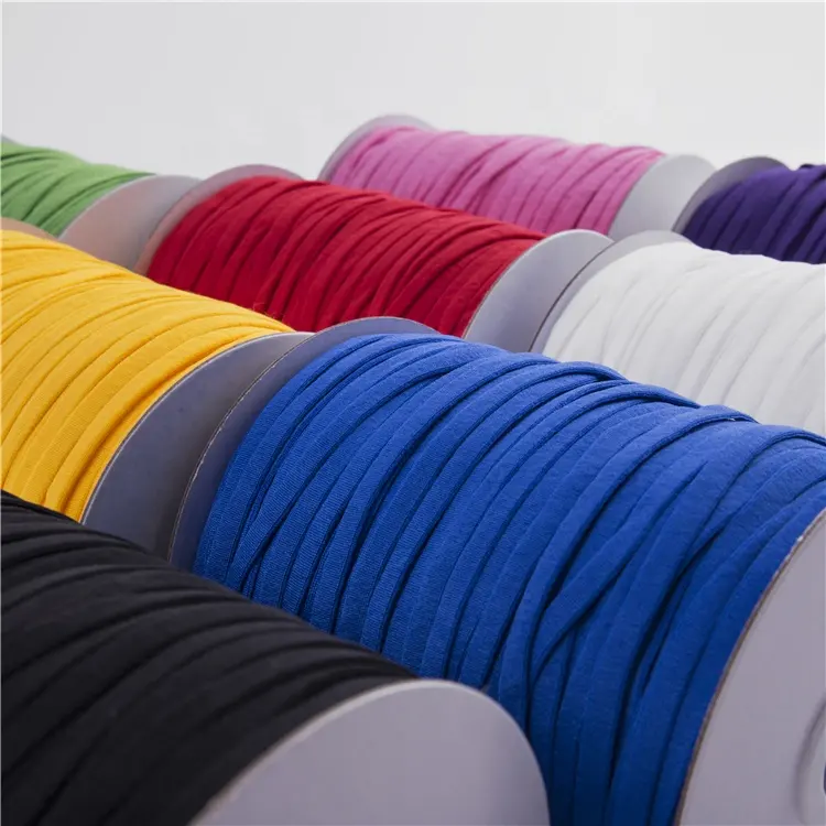 Stock 5mm Sewing Color Flat Band Rope Earloop Cord Stretch Knit Braided Elastic Cord String