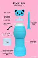 Bouteilles d'eau pliables personnalisées avec motif de panda anime pour une utilisation en extérieur - Modèle S9