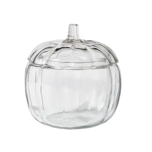 Goedkope Home Decor Halloween Clear Pompoen Vorm Glazen Snoep Pot Met Glazen Deksel