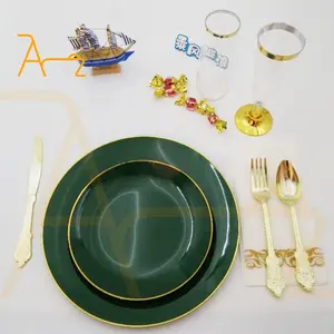 Großhandel Restaurant Party Geschirr-Set elegante Unterteller einweg-Kunststoff-Speiseteller Luxus dunkelgrün Essteller