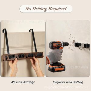Mop Holder Wall Mounted Storage Rack With <b>Hooks</b> For Bathroom Cleaning <b>Tools</b> Heavy Duty Rectangle Design - Product Image 2