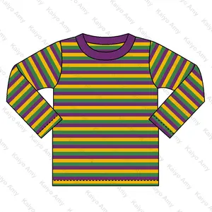 2024 Mardi Gras classic striped long sleeve t shirt purple green gold cotton knit boys t-shirts