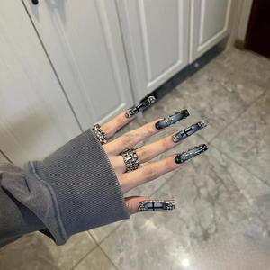 Faux ongles carrés esthétique Y2K <span class=keywords><strong>French</strong></span> Tip faits à la main <span class=keywords><strong>pour</strong></span> <span class=keywords><strong>manucure</strong></span> de fête - Product Image 5