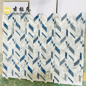Tuile de mosaïque polie de forme de <span class=keywords><strong>Chevron</strong></span> de marbre blanc de mélange <span class=keywords><strong>bleu</strong></span> pour la décoration intérieure de mur et de plancher - Product Image 6
