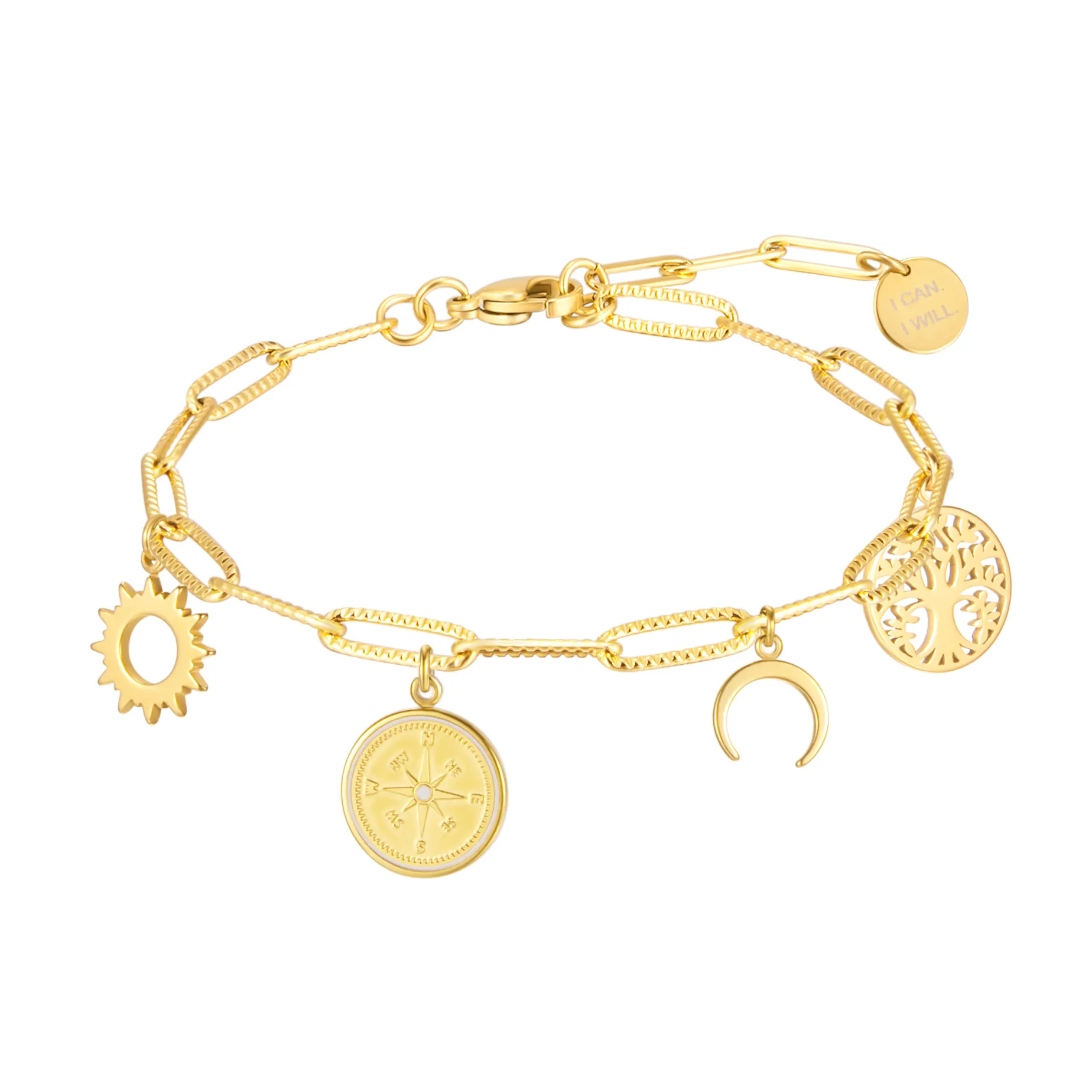 Oro-placcato in acciaio inossidabile delle signore del braccialetto di fascino del braccialetto con lunghezza regolabile