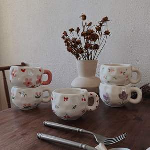 Tasse à café en céramique peinte à la main, style rétro, luxe <span class=keywords><strong>l</strong></span>éger coréen, motif floral, haute valeur chromatique, pour <span class=keywords><strong>le</strong></span> petit-déjeuner/<span class=keywords><strong>latte</strong></span>/lait/thé - Product Image 6